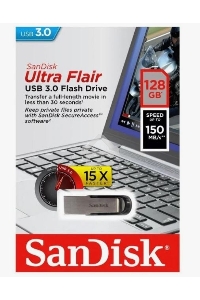 Флеш диск Sandisk 128Gb Cruzer Ultra Flair SDCZ73-128G-G46 USB3.0 серебристый/черный