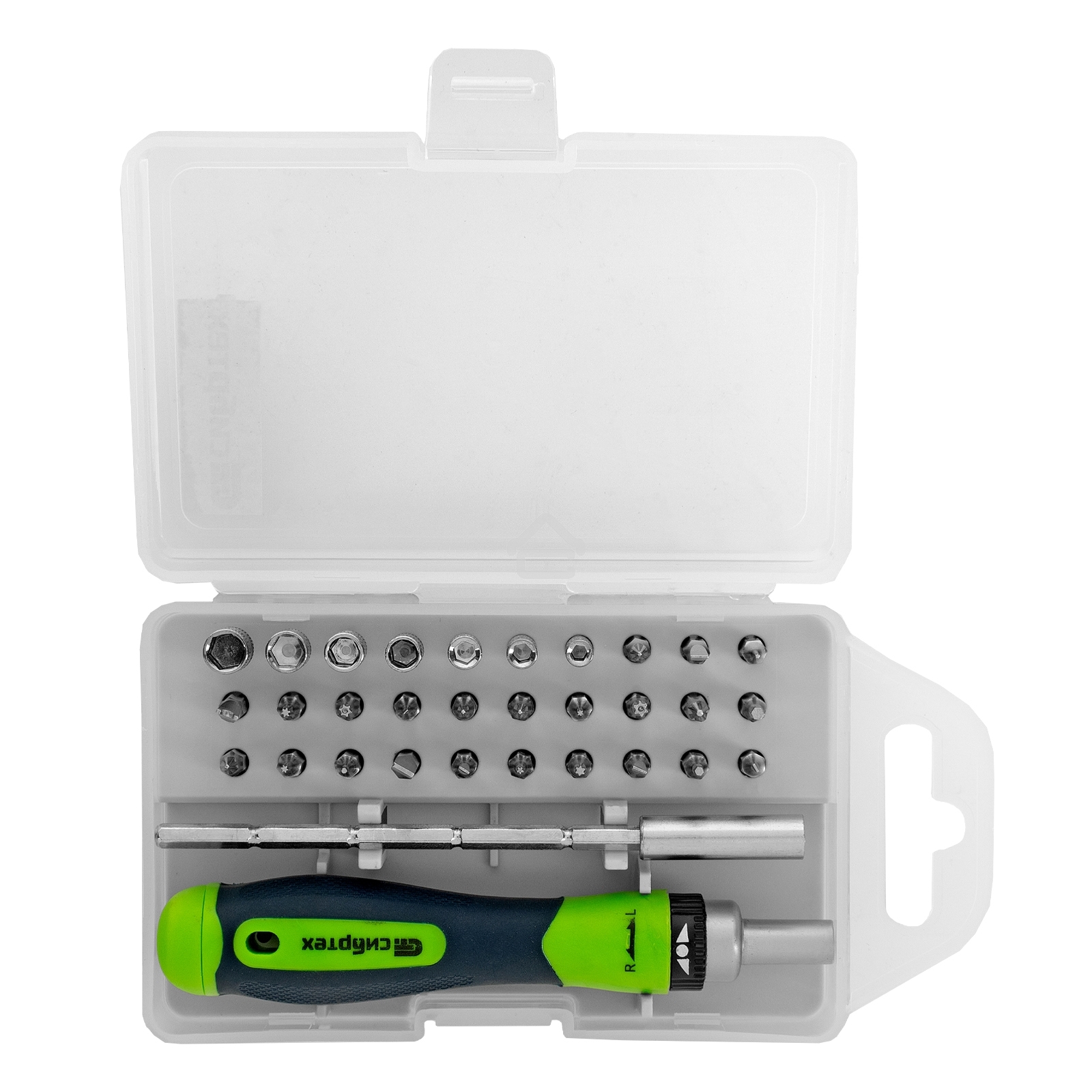 Отвертка реверсивная для точных работ с набором бит и торцевых головок, 32 предм., CrV Сибртех