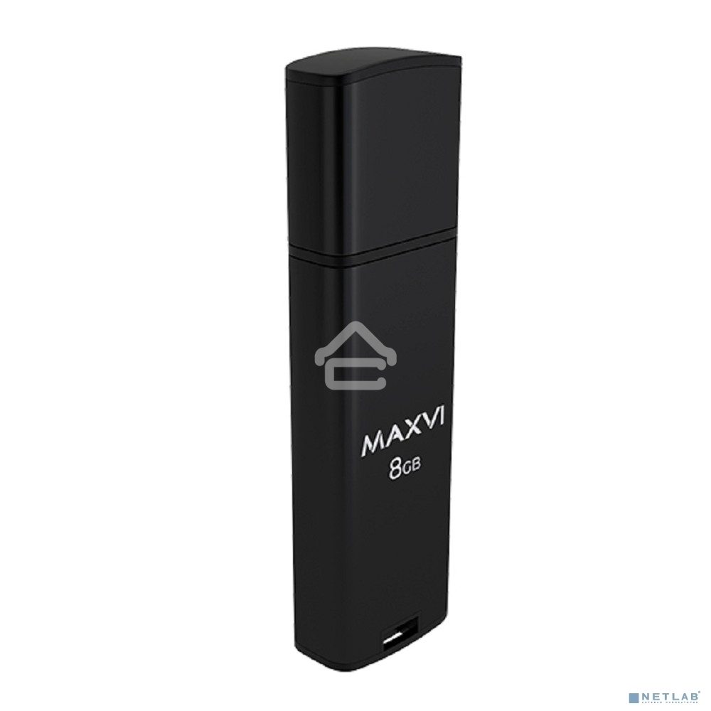 Флешка USB R/W Maxvi MP2 8GB USB 2.0 black, монолит с колпачком, ABS пластик + металл