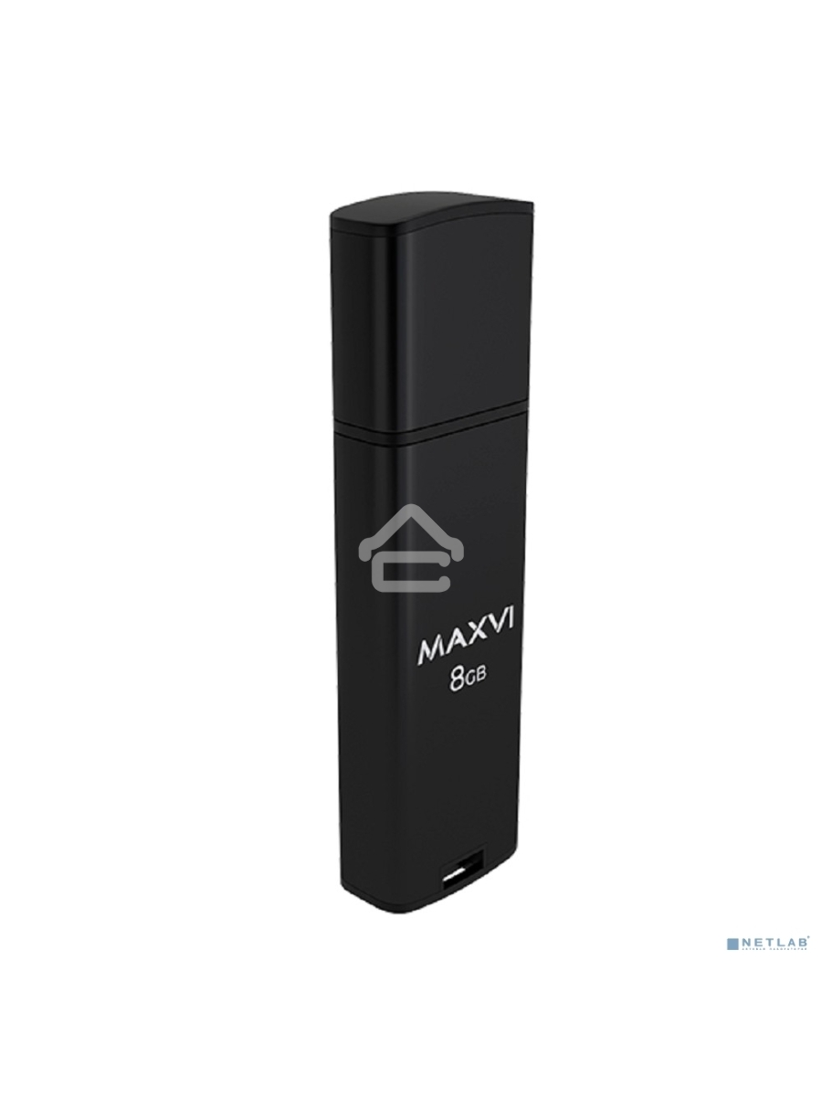 Флеш диск Maxvi MP2 8GB USB 2.0 black, монолит с колпачком, ABS пластик + металл