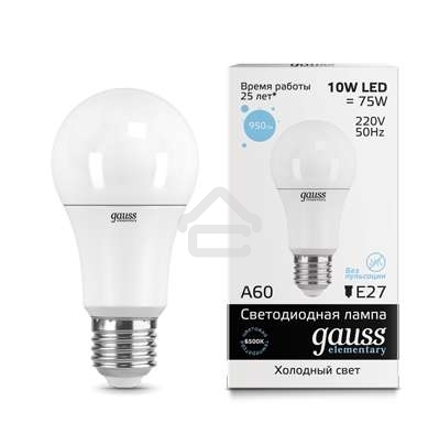 Лампа светодиодная LED Gauss Elementary A60 10Вт E27 6500К