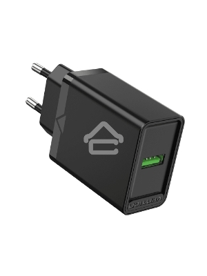 Сетевое зарядное устройство Vention на 1 порт USB A QC 3.0 2.4A  Черный