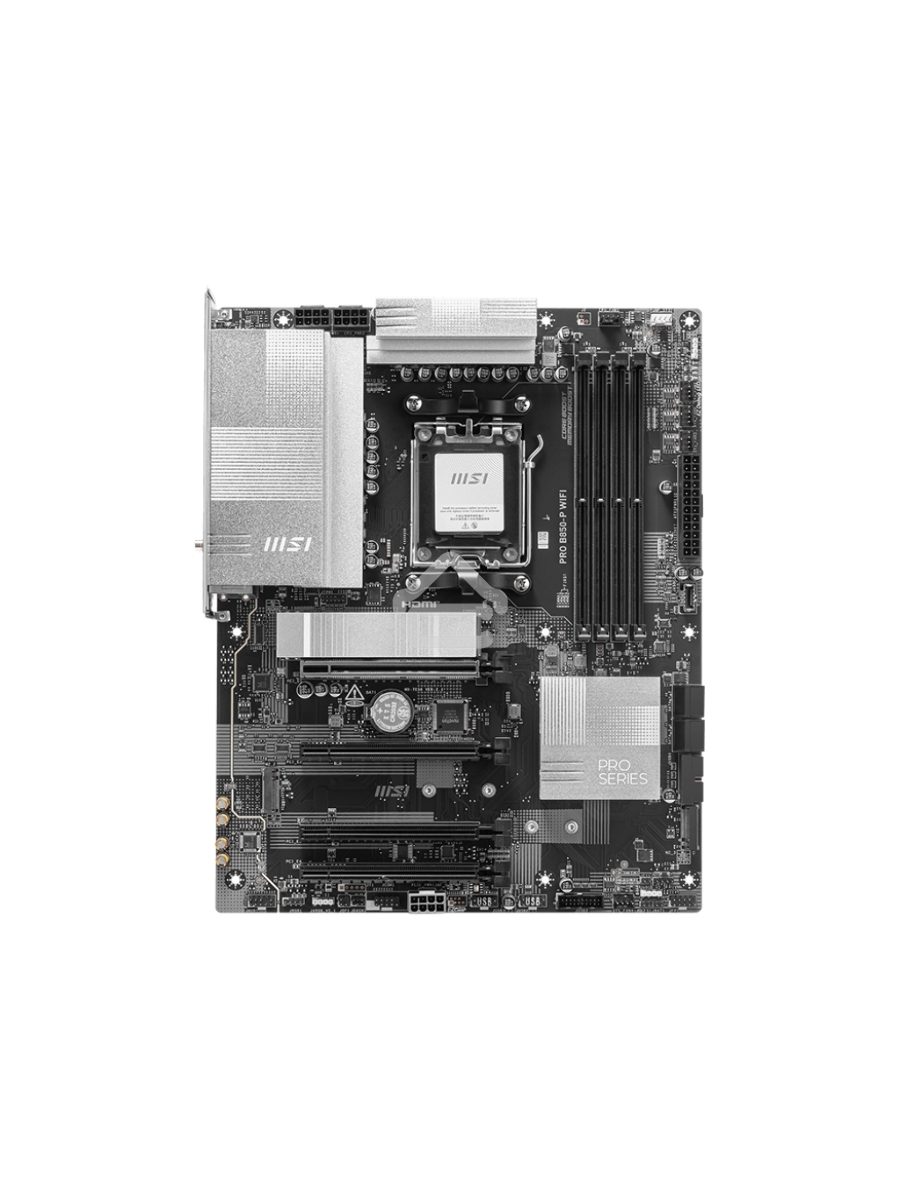 Материнская плата MSI PRO B850-P WIFI, AM5, AMD B850, 4xDDR5, 4xSATA, 3xM.2, 1xPCIe 5.0 x16, 1xPCIe 4.0 x4, 2xPCIe 3.0 x1, 1xHDMI, 1x5Gb LAN, Wi-Fi 7, 4xUSB 2.0, 1xUSB 3.2 Gen 1, 1xUSB 3.2 Gen 2, 2xUSB-C 3.2 Gen 2, 2x3.5 мм, 7.1, ATX