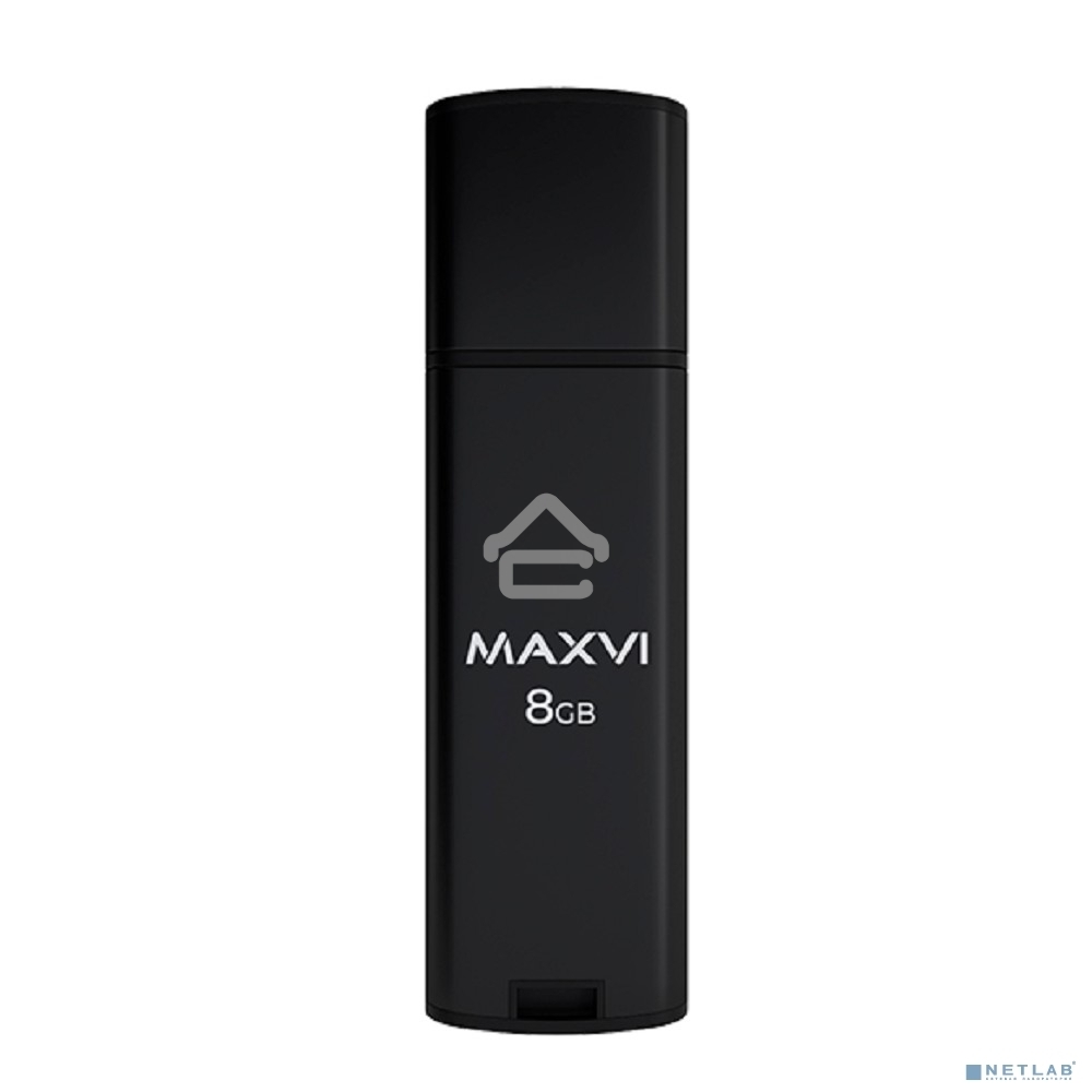 Флешка USB R/W Maxvi MP2 8GB USB 2.0 black, монолит с колпачком, ABS пластик + металл