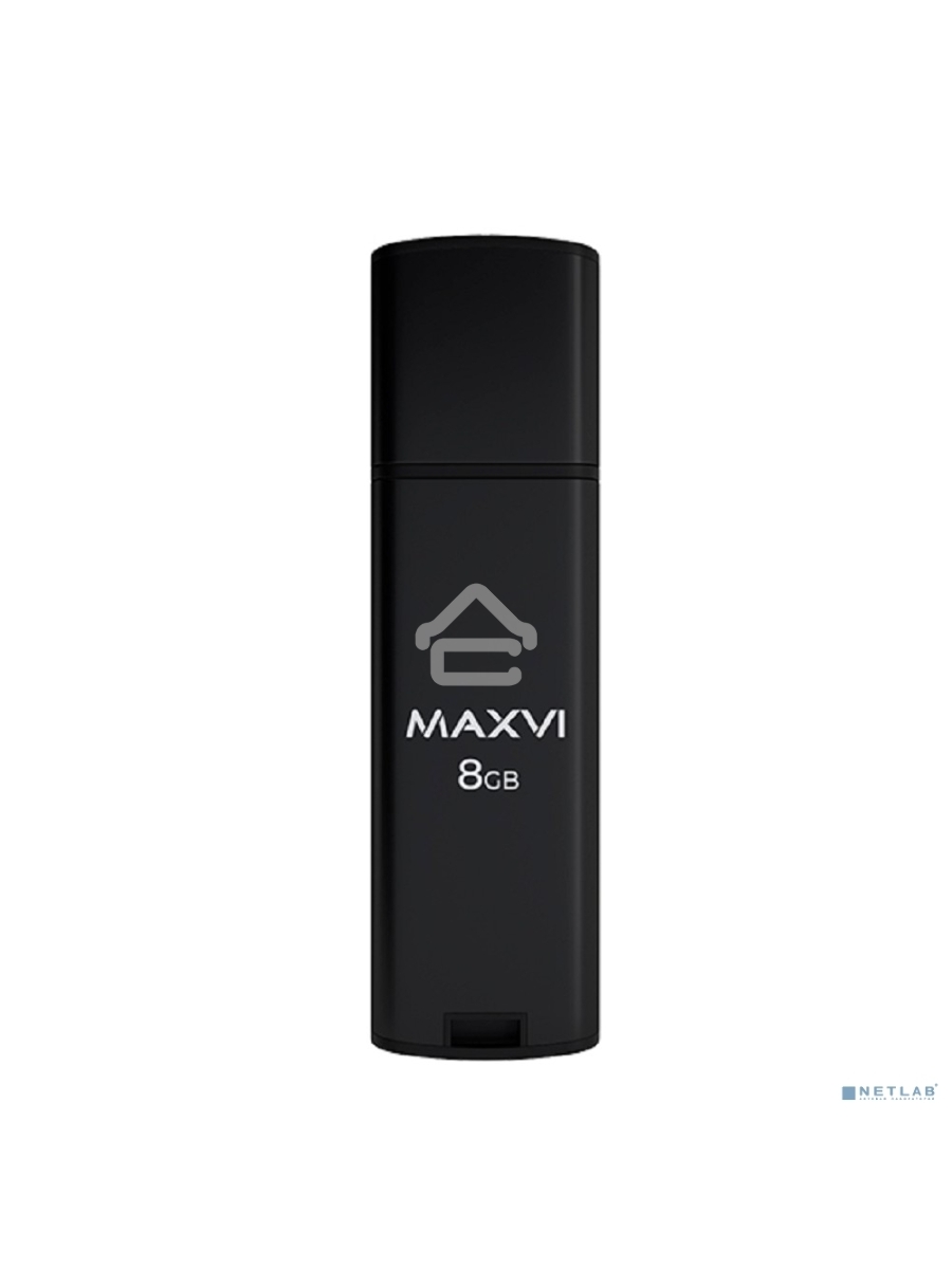 Флеш диск Maxvi MP2 8GB USB 2.0 black, монолит с колпачком, ABS пластик + металл