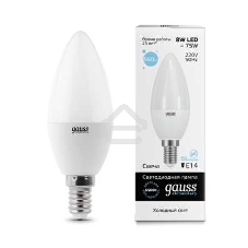 Лампа светодиодная LED Gauss 8Вт E14 220В 6500К Elementary свеча 33138
