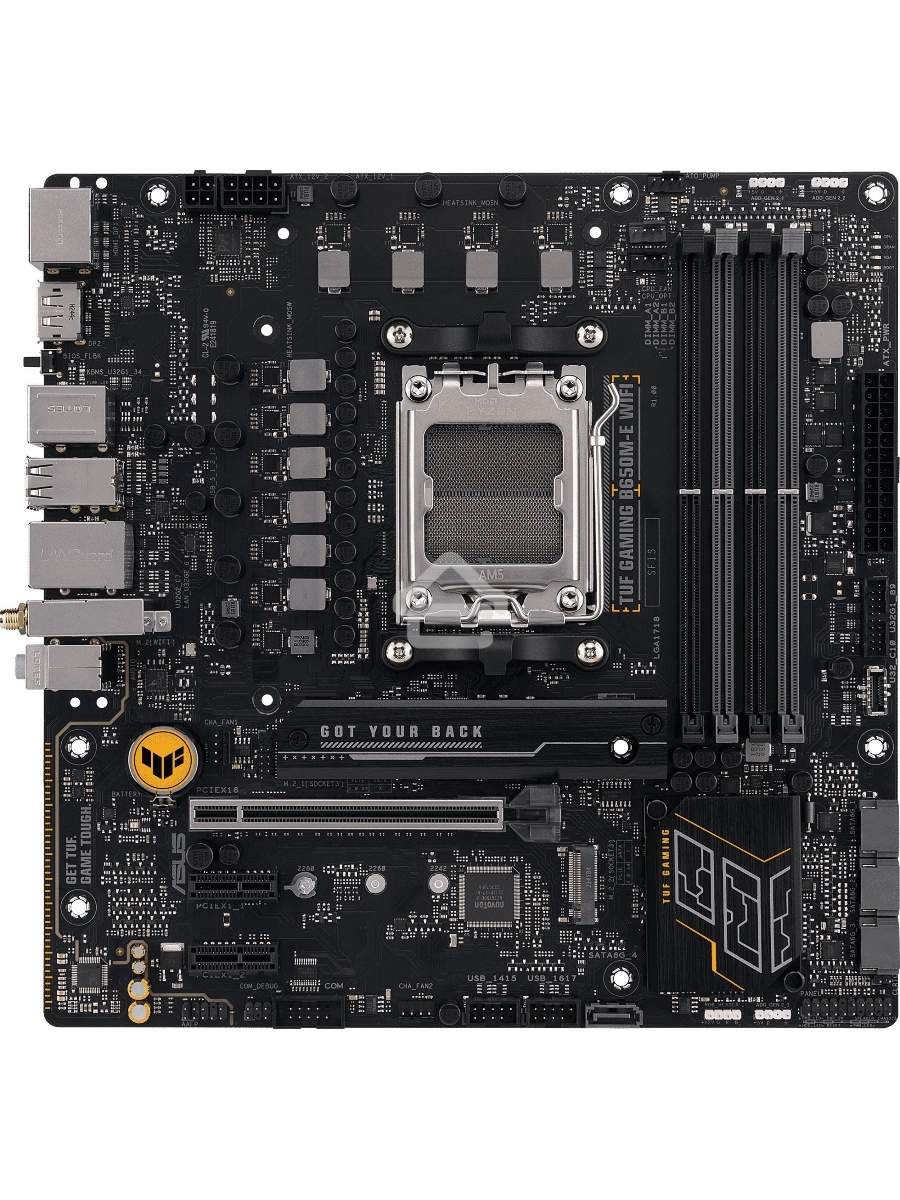 Материнская плата ASUS TUF GAMING B650M-E WIFI, AM5, AMD B650, 4xDDR5, 4xSATA, 2xM.2, 1xPCI-E 4.0 x16, 2xPCI-E x1, 2xDP, 1xHDMI, 1x 2.5Gb LAN, 1xUSB-A 3.2 Gen 2, 2xUSB-A 3.2 Gen 1, 4xUSB 2.0, 1xUSB-C 3.2 Gen 2, 3x3.5 мм, 7.1, Micro-ATX