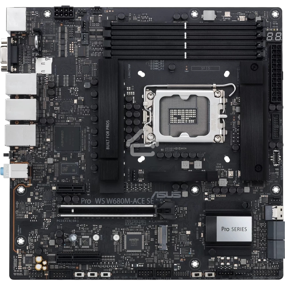 Материнская плата Asus PRO WS W680M-ACE SE, LGA1700, Intel W680, 4xDDR5, 8xSATA, 2xM.2, 1xPCIe 5.0 x16, 1xPCIe 3.0 x4, 1xPCIe 3.0 x1, 1xDP, 1xHDMI, 1xVGA, 3x2.5Gb LAN, 1xUSB-C 10Gbps, 1xUSB-A 10Gbps, 4xUSB-A 5Gbps, 3x3.5 мм, 7.1, mATX