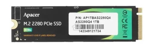 Накопитель SSD Apacer AS2280Q4U, 1Tb, M.2 2280, PCIe 4.0 x4, NVMe, R/W 7300/6000, с радиатором