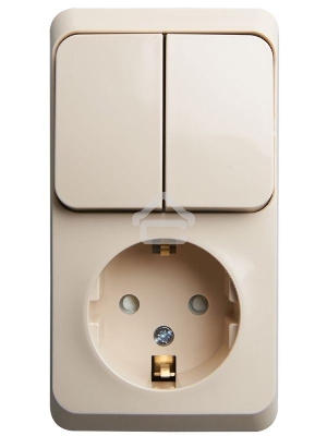 БЛОК Schneider-electric BPA16-202K ЭТЮД О/У: РОЗЕТКА с зазем. со шт. + ВЫКЛЮЧАТЕЛЬ 2-клавиш., КРЕМОВЫЙ, Россия