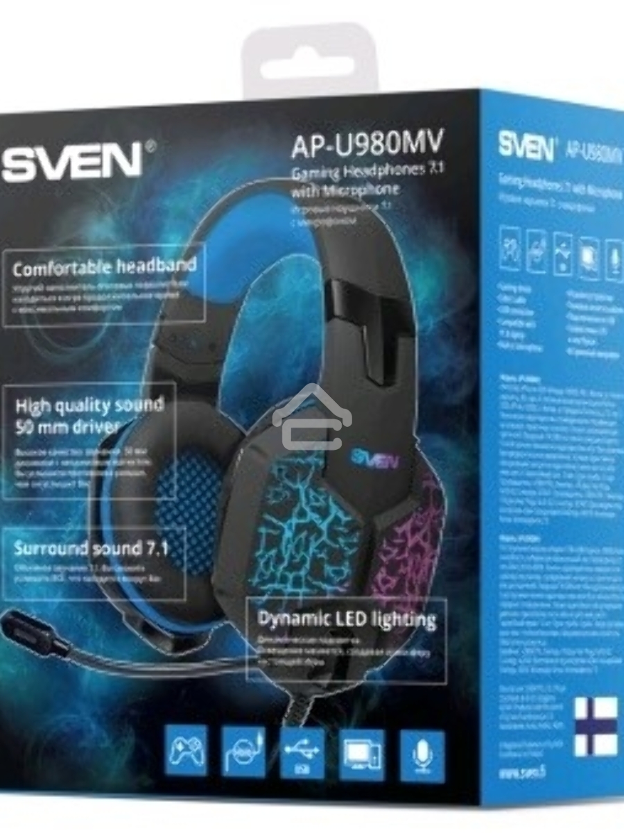 Гарнитура SVEN AP-U980MV, черный-синий (USB, LED, 7.1, 2.2m)
