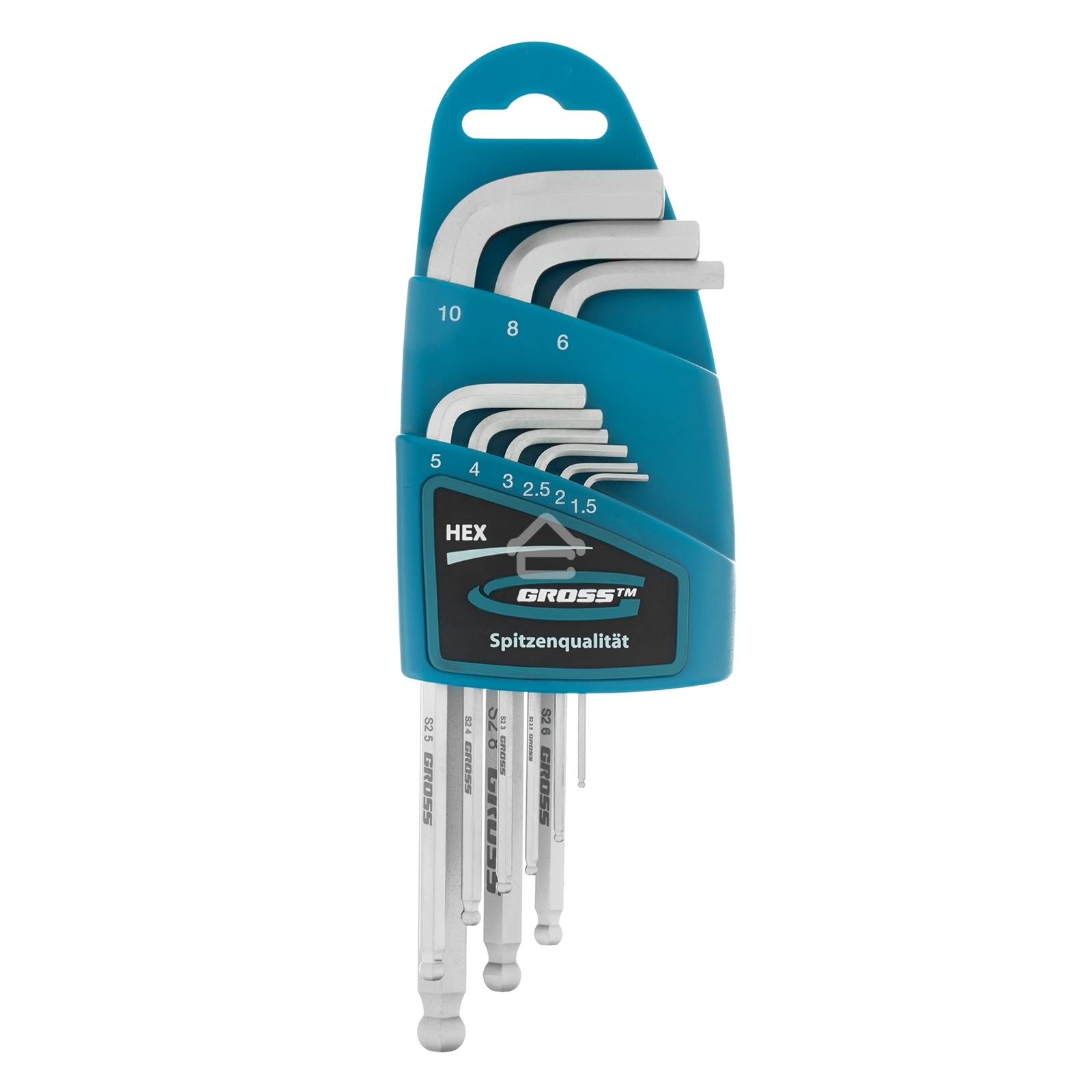 Набор ключей имбусовых Gross 16403 HEX, 1,5–10 мм, S2, 9 шт., удлиненные с шаром, сатинированные