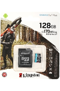 Карта памяти Kingston 128GB microSDXC Canvas Go Plus 170R A2 U3 V30 Card + ADP EAN: 740617301182