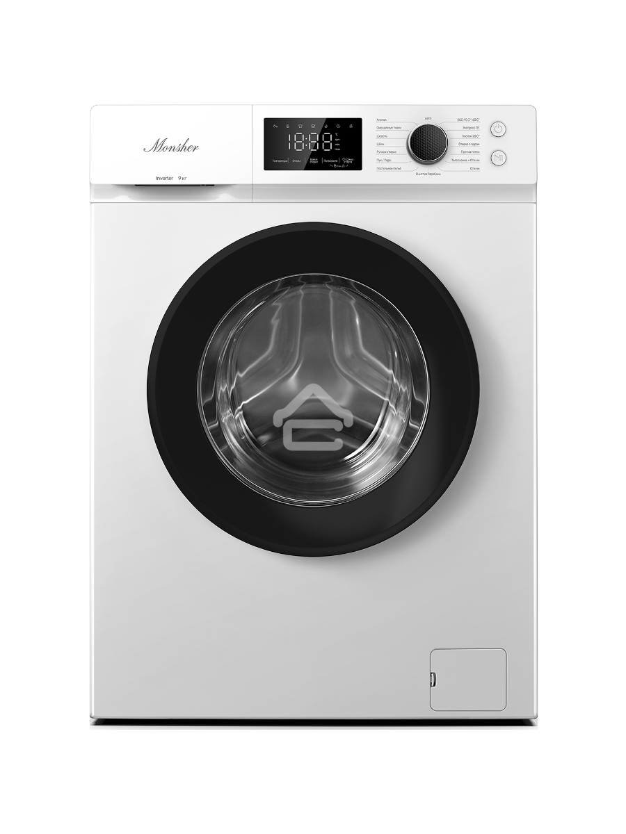 Стиральная машина MONSHER MWM 500 Blanc, отдельностоящая, фронтальная, 16 программ, загрузка 9 кг, 1200 об/мин, сенсорное/механическое управление, инверторный двигатель, отложенный старт, блокировка от детей, энергоэффективность А+++, цвет белый