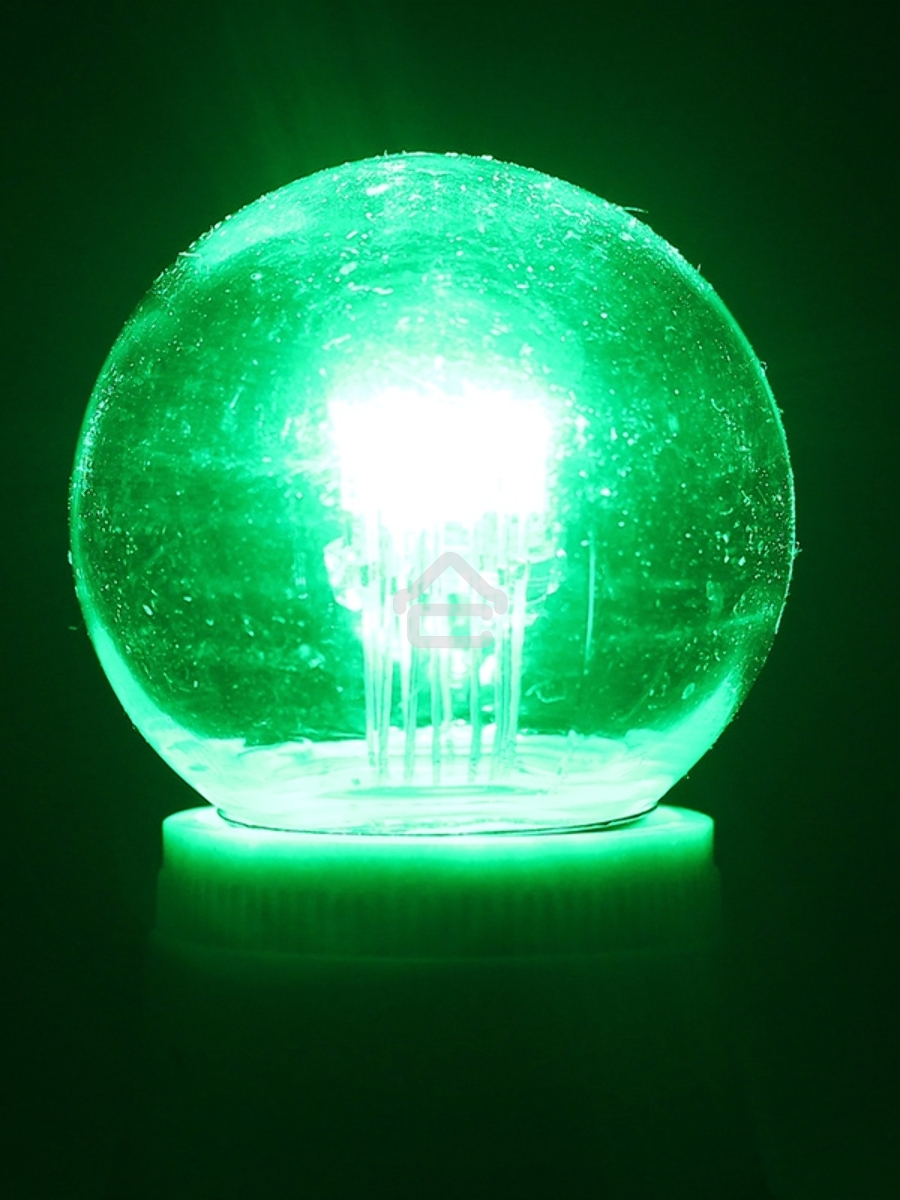 Лампа шар e27 6 LED  Ø45мм - зеленая, прозрачная колба, эффект лампы накаливания