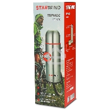 Термос Starwind 20-1000 1 л, серебристый/красный, картонная коробка