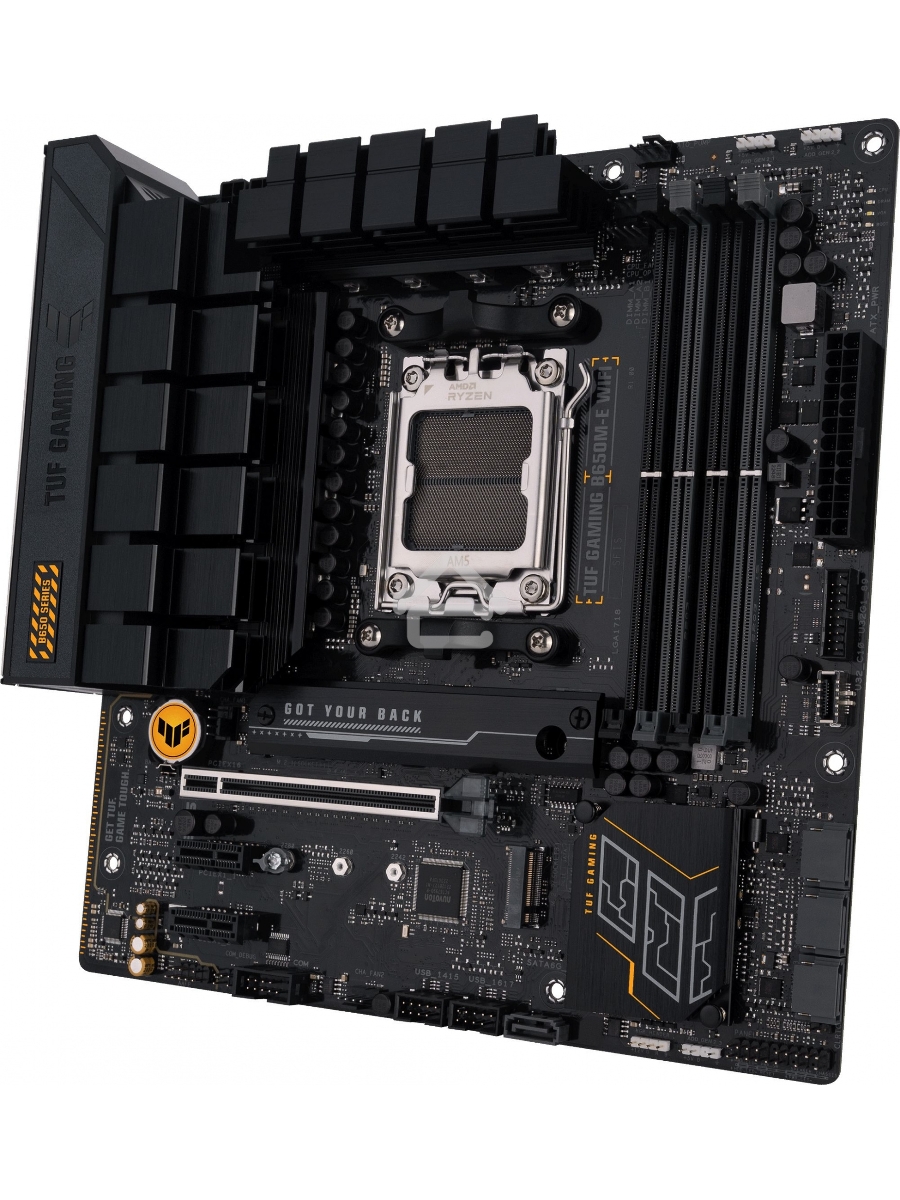 Материнская плата ASUS TUF GAMING B650M-E WIFI, AM5, AMD B650, 4xDDR5, 4xSATA, 2xM.2, 1xPCI-E 4.0 x16, 2xPCI-E x1, 2xDP, 1xHDMI, 1x 2.5Gb LAN, 1xUSB-A 3.2 Gen 2, 2xUSB-A 3.2 Gen 1, 4xUSB 2.0, 1xUSB-C 3.2 Gen 2, 3x3.5 мм, 7.1, Micro-ATX