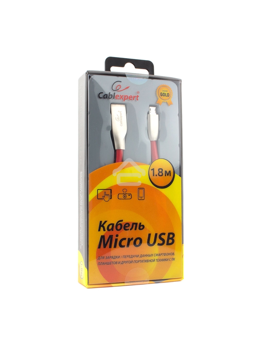 Кабель USB 2.0 Cablexpert CC-G-mUSB01R-1.8M, AM/microB, серия Gold, длина 1.8м, красный, блистер