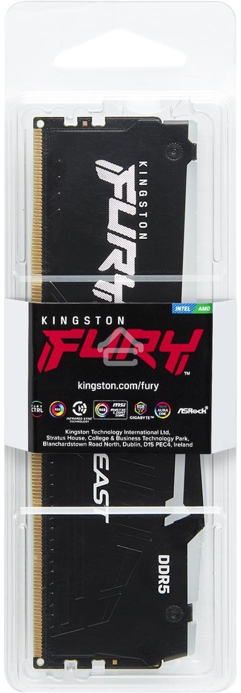 Оперативная память Kingston Fury Beast, DDR5, 32GB (1x32GB), 5600MHz, CL40, DIMM, с радиатором, RGB, черный