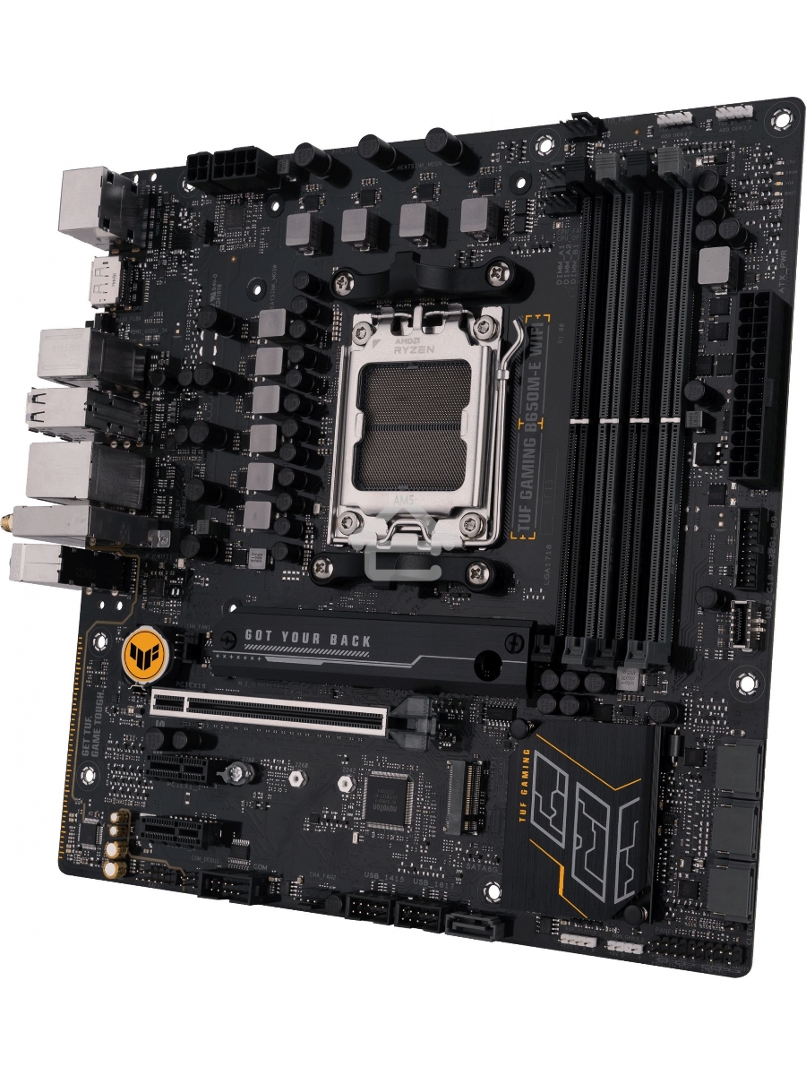 Материнская плата ASUS TUF GAMING B650M-E WIFI, AM5, AMD B650, 4xDDR5, 4xSATA, 2xM.2, 1xPCI-E 4.0 x16, 2xPCI-E x1, 2xDP, 1xHDMI, 1x 2.5Gb LAN, 1xUSB-A 3.2 Gen 2, 2xUSB-A 3.2 Gen 1, 4xUSB 2.0, 1xUSB-C 3.2 Gen 2, 3x3.5 мм, 7.1, Micro-ATX