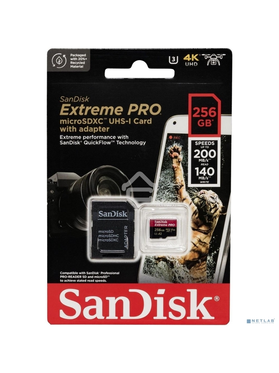 Карта памяти Sandisk Extreme Pro microSDXC 256GB + SD Adapter + Rescue Pro Deluxe 200MB/s