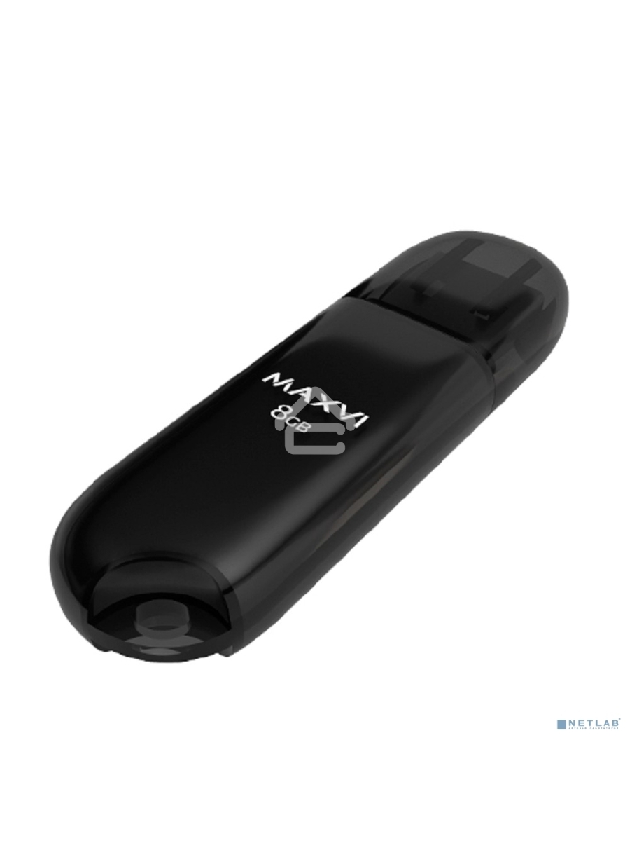 Флеш диск Maxvi P1 8GB USB 2.0 black, монолит с колпачком, ABS пластик