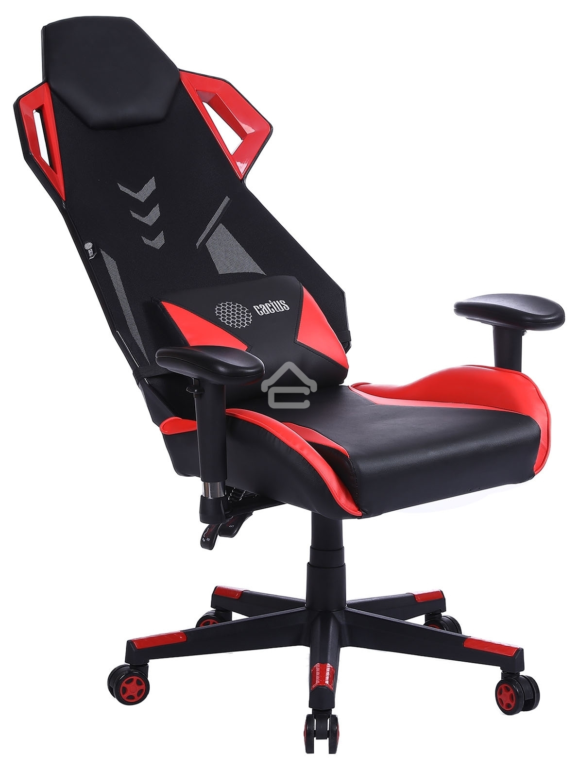 Кресло игровое Cactus CS-CHR-090BLR черный/красный, сиденье черный/красный, эко.кожа/сетка, крестовина пластик, пластик черный