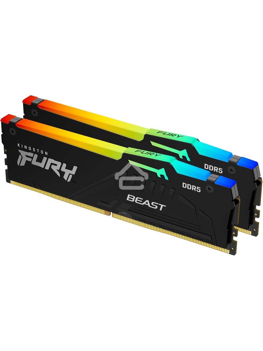 Оперативная память Kingston Fury Beast, DDR5, 64GB (2x32GB), 5200MHz, CL40, DIMM, с радиатором, RGB, черный