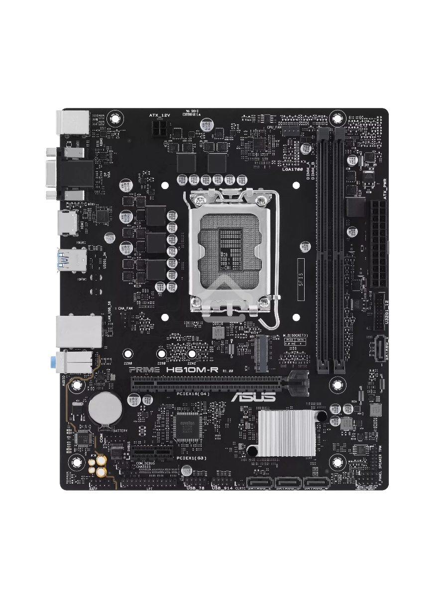 Материнская плата ASUS PRIME H610M-R-SI, LGA 1700, Intel H610, 2xDDR5, 4xSATA, 1xM.2, 1xPCIe 4.0 x16, 1x1Gb LAN, 2xUSB-A 2.0, 2xUSB-A 3.2 Gen 1, 1xVGA, 1xHDMI, 1xDP, 3x3.5 мм, 1xRS-232, 1xLPT, 7.1, mATX