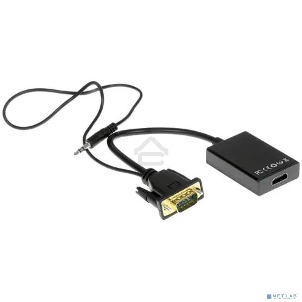 Переходник VGA (M)-HDMI (F) Cablexpert A-VGA-HDMI-01, 19M/15F, 15 см, аудиовыход Jack 3,5 (M), питание от USB