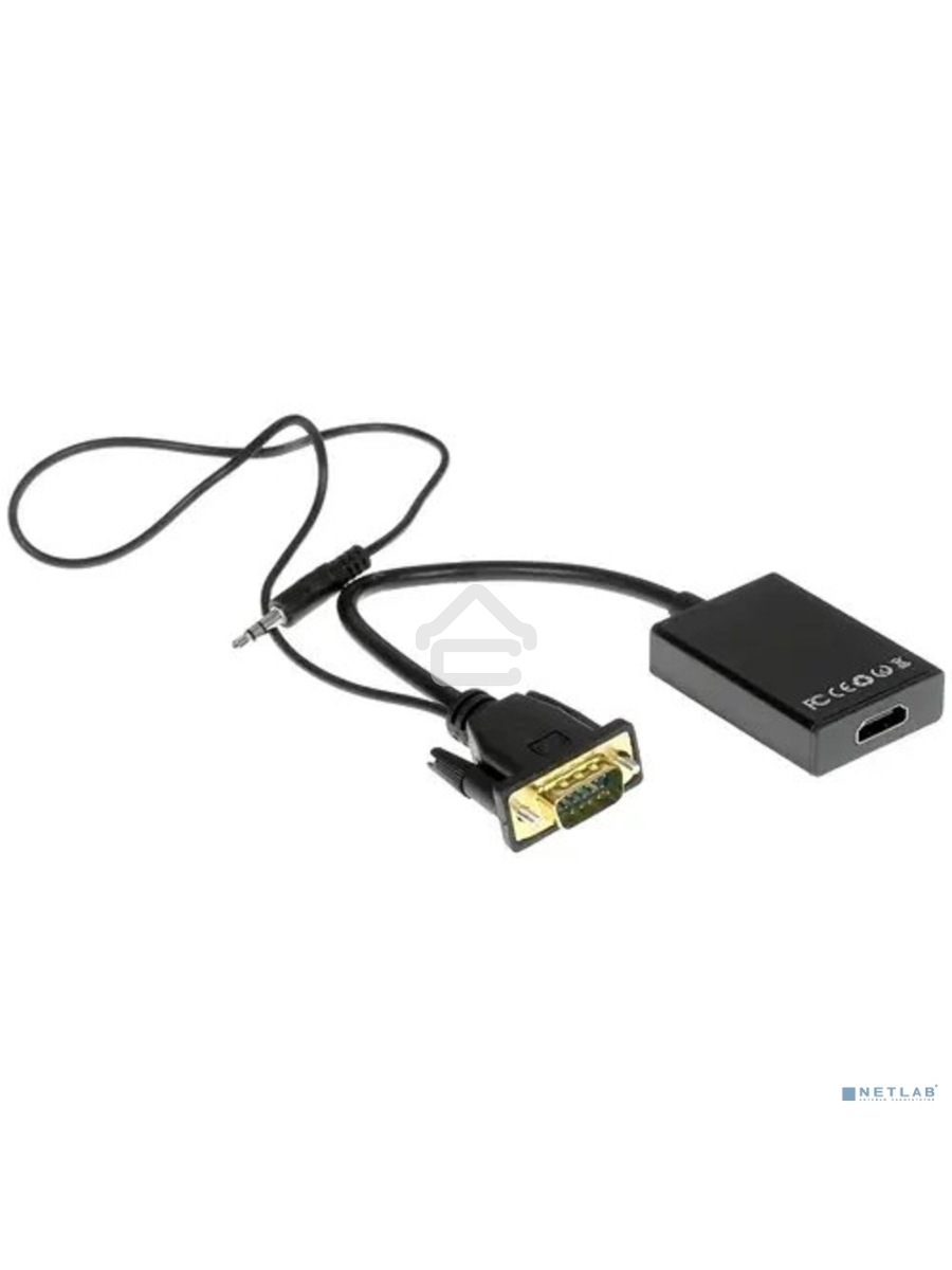 Переходник VGA (M)-HDMI (F) Cablexpert A-VGA-HDMI-01, 19M/15F, длина 15см, аудиовыход Jack 3,5 (M), питание от USB