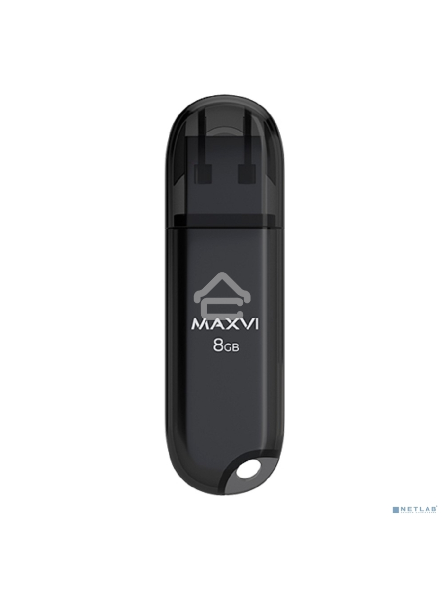 Флеш диск Maxvi P1 8GB USB 2.0 black, монолит с колпачком, ABS пластик