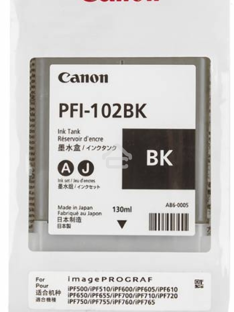 Картридж струйный Canon PFI-102Bk (0895B001) черный (130 мл.) для Canon iPF605, iPF610, iPF650, iPF655, iPF710, iPF750, iPF755, LP17, iPF510
