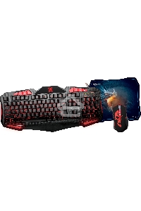 Игровой набор Qumo Axe Strike, проводная, 104+8 клавиш, встроенные подсветки общая + кнопок 7 цветов, мышь проводная, оптическая, коврик