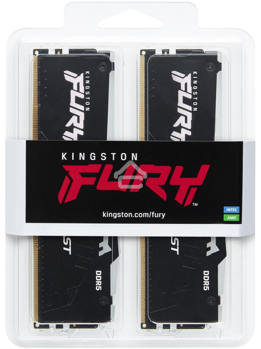 Оперативная память Kingston Fury Beast, DDR5, 64GB (2x32GB), 5200MHz, CL40, DIMM, с радиатором, RGB, черный
