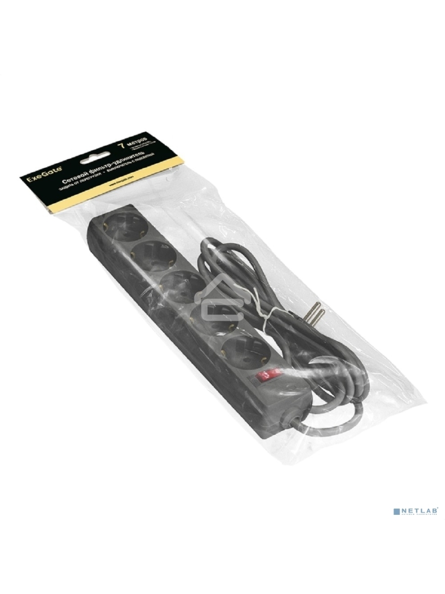 Сетевой фильтр ExeGate EX279179RUS SP-5-7B (5 розеток, 7м, евровилка, черный)