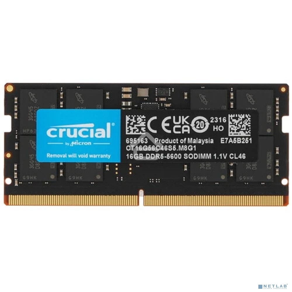 Оперативная память Crucial DDR5, 16GB (1x16 GB), 5600 MHz, CL46, SO-DIMM