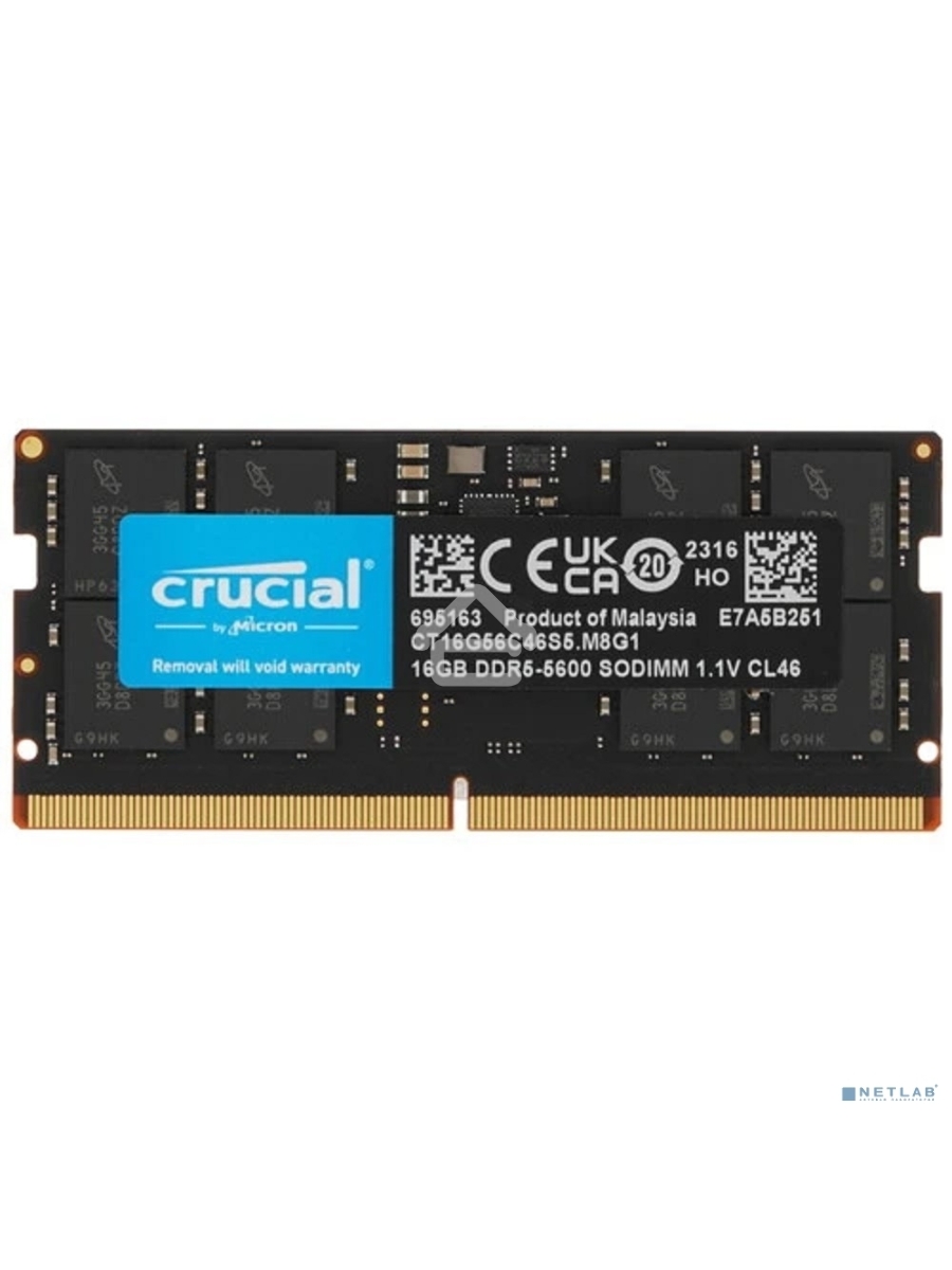 Оперативная память Crucial, DDR5, 16GB (1x16 GB), 5600 MHz, CL46, SO-DIMM
