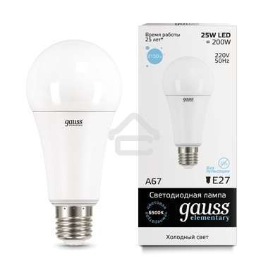 Светодиодная лампа GAUSS 73235 LED Elementary A67 25W E27 2150lm 6500K 1/10/50 0