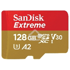 Флеш карта microSDXC 128GB SanDisk EXTREME Class 10, UHS-I, W90, R 190 МБ/с, SDSQXAA-128G-GN6MA адаптер на SD