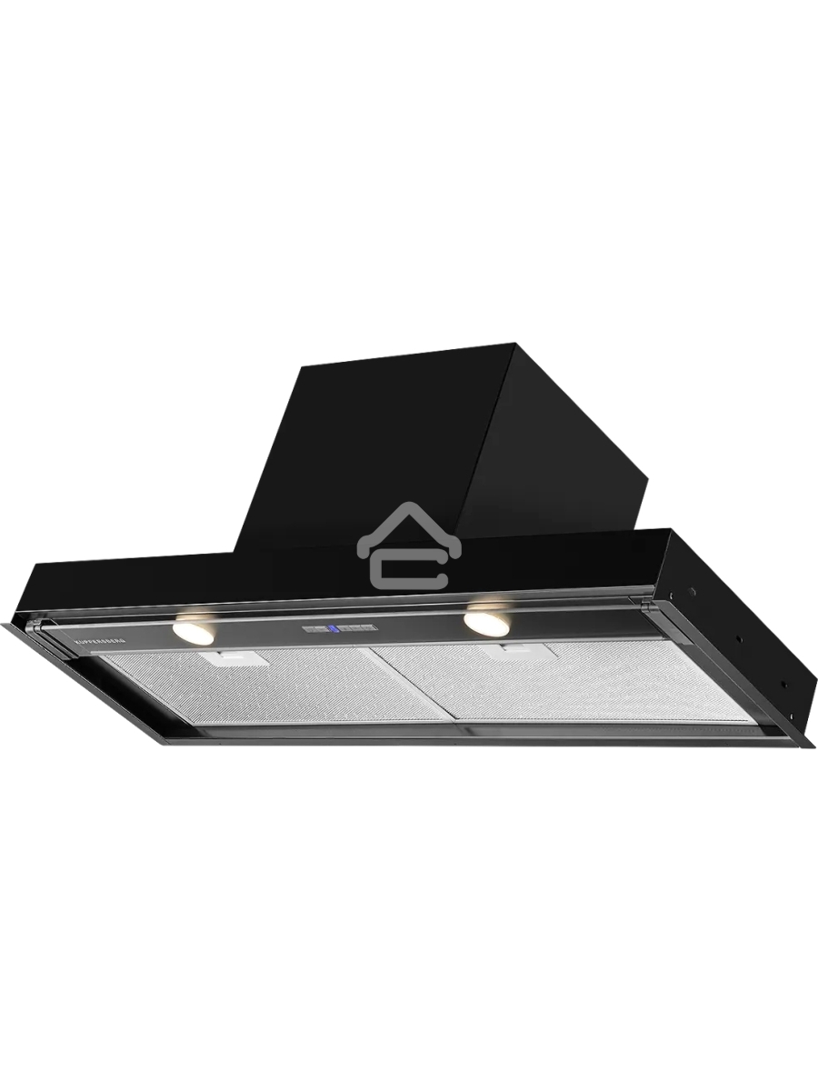Встраиваемая вытяжка Kuppersberg NANCY S 90 Black, 90 см, таймер, дисплей, производительность 850 м3/ч, 5 скоростей, турбо режим, механическое кнопочное управление, дисплей, уровень шума 42дБ, High-Tech, LED освещение, цвет черный