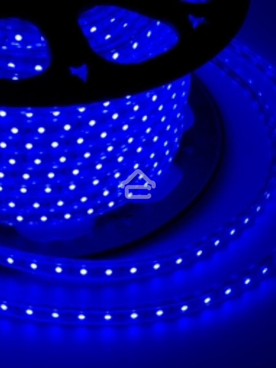 Лента LED 220 В, 10х7 мм, IP67, SMD 2835, 60 LED/m, цвет свечения синий, бухта 100 м