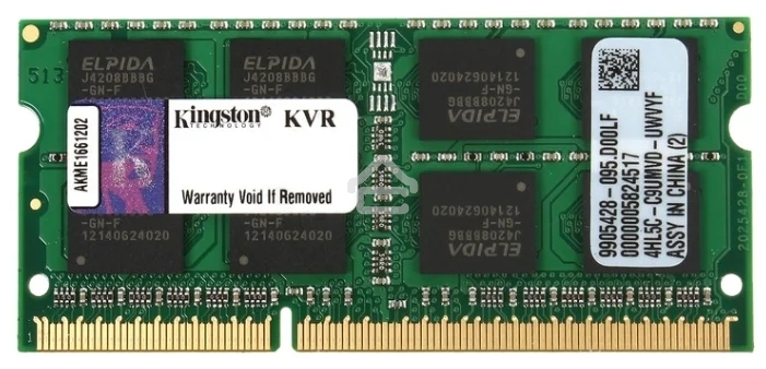 Оперативная память Kingston ValueRAM, DDR3L, 8GB (1x8GB), 1600MHz, CL11, SO-DIMM
