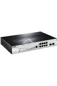 Управляемый коммутатор D-Link DGS-1210-10P/ME 2 уровня с 8 портами 10/100/1000Base-T с поддержкой PoE и 2 портами 1000Base-X SFP