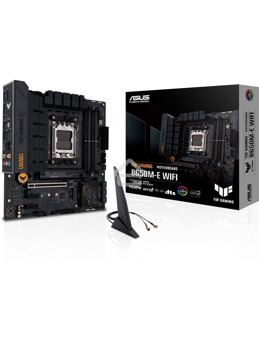 Материнская плата ASUS TUF GAMING B650M-E WIFI, AM5, AMD B650, 4xDDR5, 4xSATA, 2xM.2, 1xPCI-E 4.0 x16, 2xPCI-E x1, 2xDP, 1xHDMI, 1x 2.5Gb LAN, 1xUSB-A 3.2 Gen 2, 2xUSB-A 3.2 Gen 1, 4xUSB 2.0, 1xUSB-C 3.2 Gen 2, 3x3.5 мм, 7.1, Micro-ATX