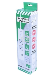 Бытовой удлинитель PowerCube, 2р с/з вык.,3USB, 3500 Вт, 16А, 1.9 м, 3*1,0 (белый) PC-4-2M