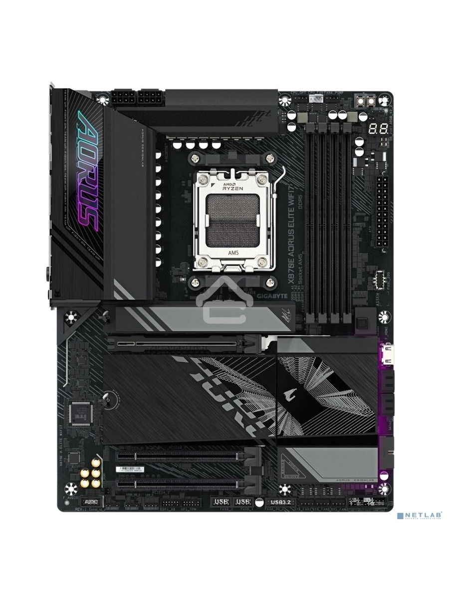 Материнская плата Gigabyte X870E AORUS ELITE WIFI7, AM5, AMD X870E, 4xDDR5, 4xSATA, 4xM.2, 1xPCI-E 5.0 x16, 1xPCI-E 4.0 x4, 1xPCI-E 3.0 x4, 1xHDMI, 1x 2.5Gb LAN, 4xUSB-A 3.2 Gen 1, 2xUSB-A 3.2 Gen 2, 4xUSB-A 2.0, 2xUSB-C 4.0, 2x3.5 мм, 7.1, ATX
