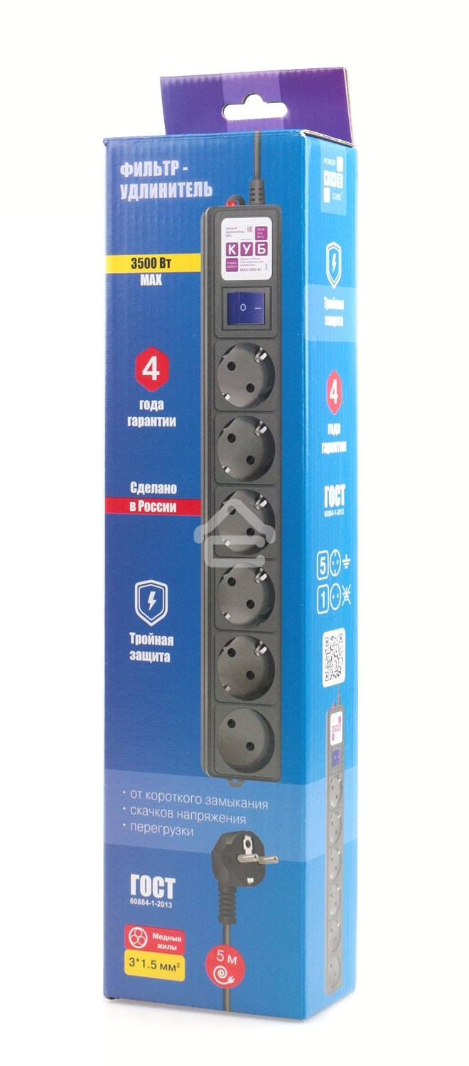 Фильтр-удлинитель PC 3 м 6 р, черный 16А, SPG6-B2