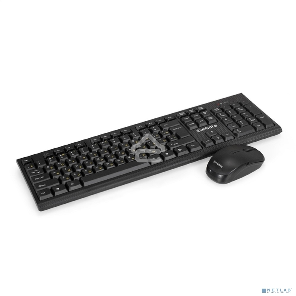 Комплект беспроводной ExeGate Professional Standard Combo MK280 (клавиатура полноразмерная влагозащищенная 104кл. + мышь оптическая 1000dpi, 3 кнопки и колесо прокрутки; USB, радиоканал 2,4 ГГц, радиус действия до 10м, черный, Color Box)