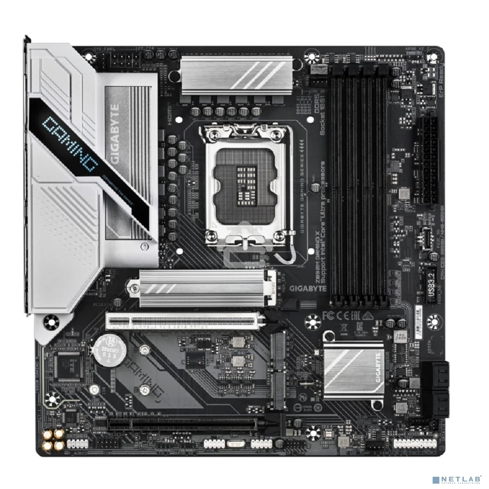Материнская плата Gigabyte Z890M GAMING X, LGA 1851, Intel Z890, 4xDDR5, 4xSATA, 3xM.2, 1xPCIe 5.0 x16, 1xPCIe 4.0 x16, 1xHDMI, 2xDP, 1x 2.5Gb LAN, 2xUSB-A 2.0, 3xUSB-A 3.2 Gen 1, 3x3.5 мм, 7.1, mATX